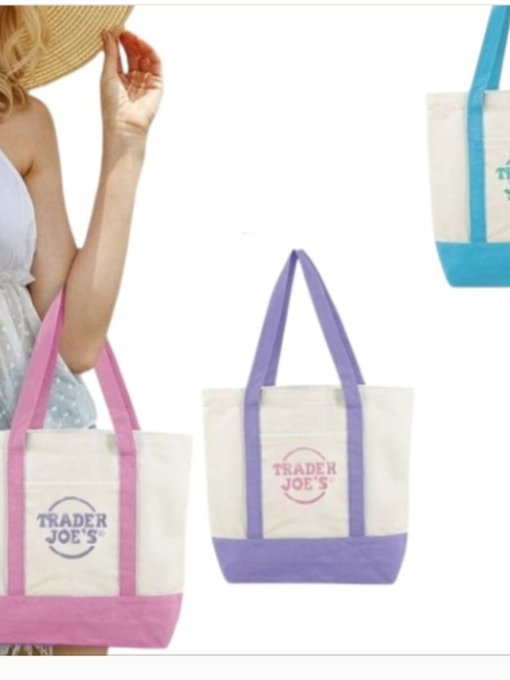 NWT 4 Trader Joe's Pastel Pink, Blue, Purple, Green #Minitotebags #Cottoncanvas